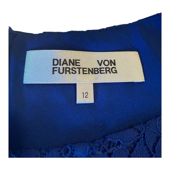 DVF Lace Royal Blue Knee Length Short Sleeve Occasion Dress - Size 12 Cocktail - Picture 5 of 10